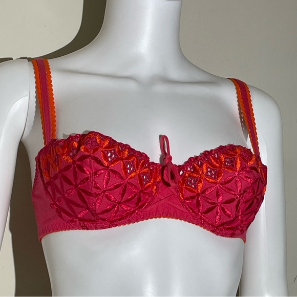 Aubade Other - AUBADE Paris BAHIA Balconette SHOWGIRL Orange Underwire Demi Bra Sz 34C Lace